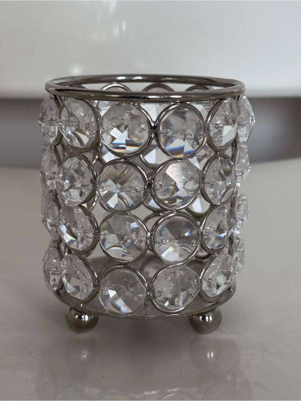 Goodinger Silver Art Silver Plat Crystal Jeweled Votive Candle Holder Glam Decor